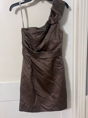 Alfred Angelo One-Shoulder Chocolate Satin Cocktail Dress